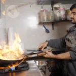 Chef Frying Onions - Log, Colour and B&W