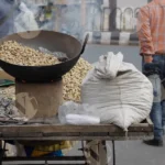 Groundnut Roasting Seller Cart - Log, Colour and B&W