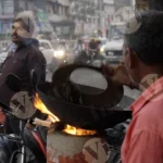 Flattened Rice Getting Roasted at a cart (Side View) - Log, Colour and B&W