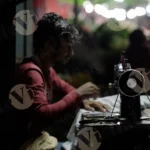 Man Sewing a Chikankari Kurta (Side View) - Log, Colour and B&W