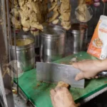 Man Cutting Chaap (Veg Chicken) - Log, Colour and B&W