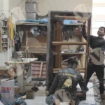 Workers are making a sofa - Log, colour and B&W