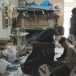 Working on sofa - Log, colour and B&W