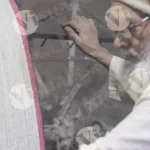 Old man weaving a mop (pocha) - Log, colour and B&w