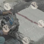 Man Cutting Fabric - Log, colour and B&W