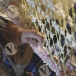 Tying flowers to thread - Log, colour and B&W