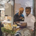 Man Selling Fruit Salad on the Roadside - Log, colour and B&W