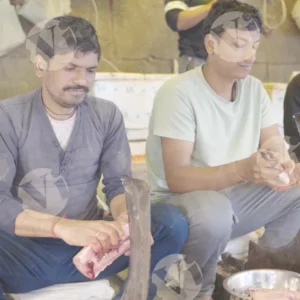 Men's cutting fish into pieces - Log, colour and B&W