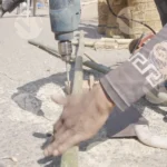 Drilling a hole in the bamboo - Log, colour and B&W