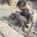 Man making Bamboo Wood Ladder - Log, colour and B&W