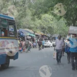 Street Scene with Bus and Pedestrians - Log, colour and B&W