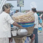 Selling Paani Puri (Puchka) on Street - Log, colour and B&W