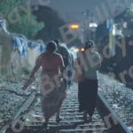 People are Walking on the Track - Log, colour and B&W