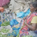 Woman is Making a Bundle of Green Leaves - Log, colour and B&W