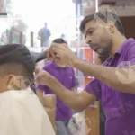 Boy Cutting Hair with Trimmer - Log, colour and B&W