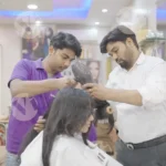 Woman is Getting her Hair Styled - Log, colour and B&W