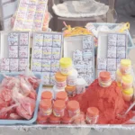 Sindoor And Bindi Displayed on Street - Log colour and B&W