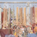 Vendor Selling Various Beaded Necklaces, for religious - Log, colour and B&W