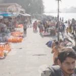 Crowded street in Haridwar - Log, colour and B-W