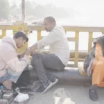 People are Sitting and Doing Things on the Bridge - Log, colour and B&W