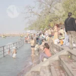 Peoples are Bathing in Hooghly river Haridwar - Log, colour and B&W