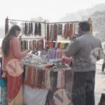 A Seller Selling Religious Items in Haridwar - Log, colour and B&W