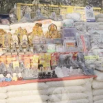 A Roadside Shop Selling Various Religious Items and Puja Supplies - Log, colour and B&W