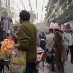 Crowded Street Market - Log, colour and B&W