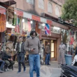 People walking in Jaipur Market - Log, colour and B&W