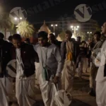 People Walking and Chanting Bhajan - Log, colour and B&W