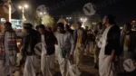 People Walking and Chanting Bhajan - Log, colour and B&W