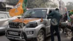 BJP Rally on Road - log, color and B&W