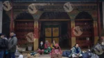 People Setting Front of Monastery - Log, colour and B&W