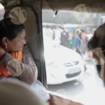Woman Setting in a Auto Rickshaw - Log, colour and B&W