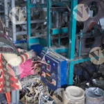 Woman Working on Paper Plates Factory - Log, colour and B&W