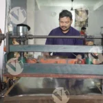 Person use machine to Cutting Paper Plates - Log, colour and B&W