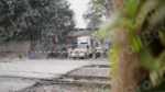 Vehicles are Stopped at the Railway Crossing - Log, colour and B&W