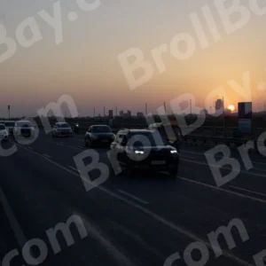 In the Evening Vehicles are Running on the Road - Log, colour and B&W