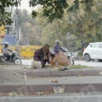 The Garbage Man is Picking up the Trash on Roadside - Log, colour and B&W