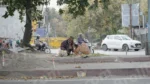 The Garbage Man is Picking up the Trash on Roadside - Log, colour and B&W