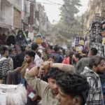 Crowd in a Local Market - Log, colour and B&W