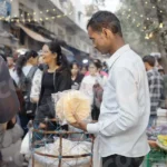 Man Selling Papad (Snacks) - Log, colour and B&W