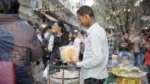 Man Selling Papad (Snacks) - Log, colour and B&W