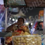 Women Eating Paani Puri (Water Ball ) Log, colour and B&W