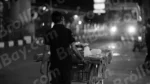 A Man with a Cart on a Street at night - Log, colour and B&W - Image 2