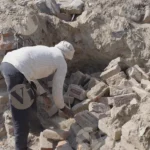 Man Picking Bricks - Log, colour and B&W