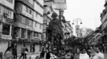 People Taking Pictures with Gandhi ji Statue on Middle of Market Road - Log, colour and B&W - Image 2