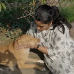 Girl Pampering Dog - Log, colour and B&W