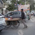 A Man Carrying a Stall of Fruits - Log, colour and B&W